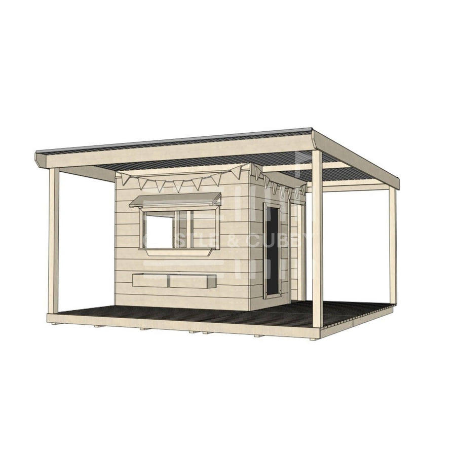 Commercial grade midi square timber cubby house with wraparound verandah and accessories
