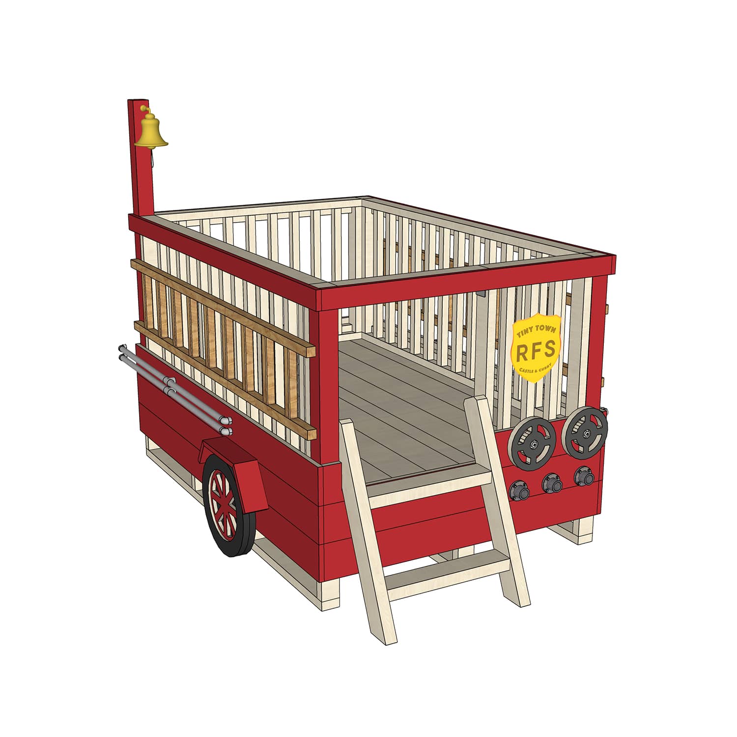 Castle and Cubby Timber Fire Truck Raised Platform Ladder Commercial