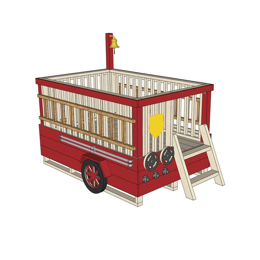 Castle and Cubby Timber Fire Truck Raised Platform Ladder Commercial
