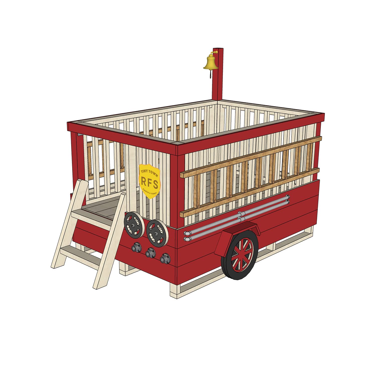 Castle and Cubby Timber Fire Truck Raised Platform Ladder Commercial