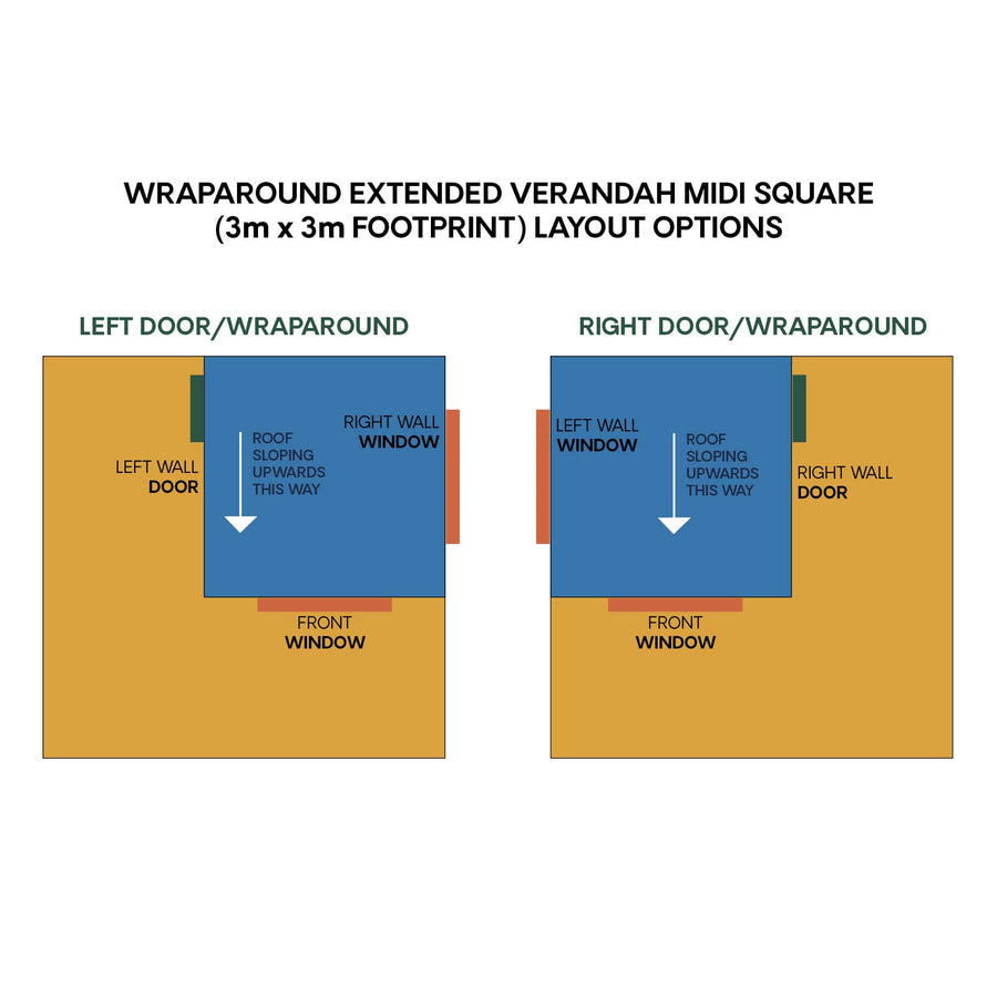 Layout options for extended height midi square cubby with wraparound verandah