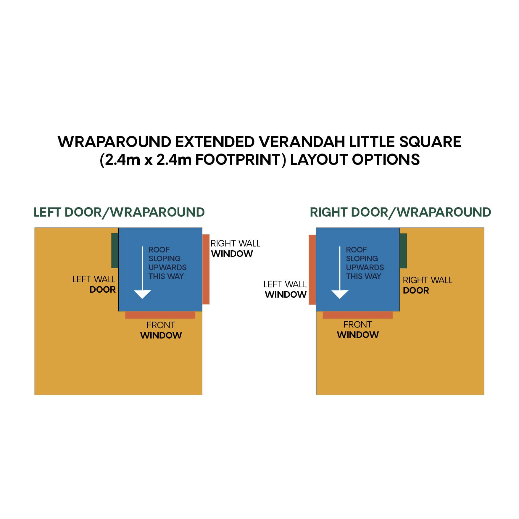 Layout options for extended height little square cubby with wraparound verandah