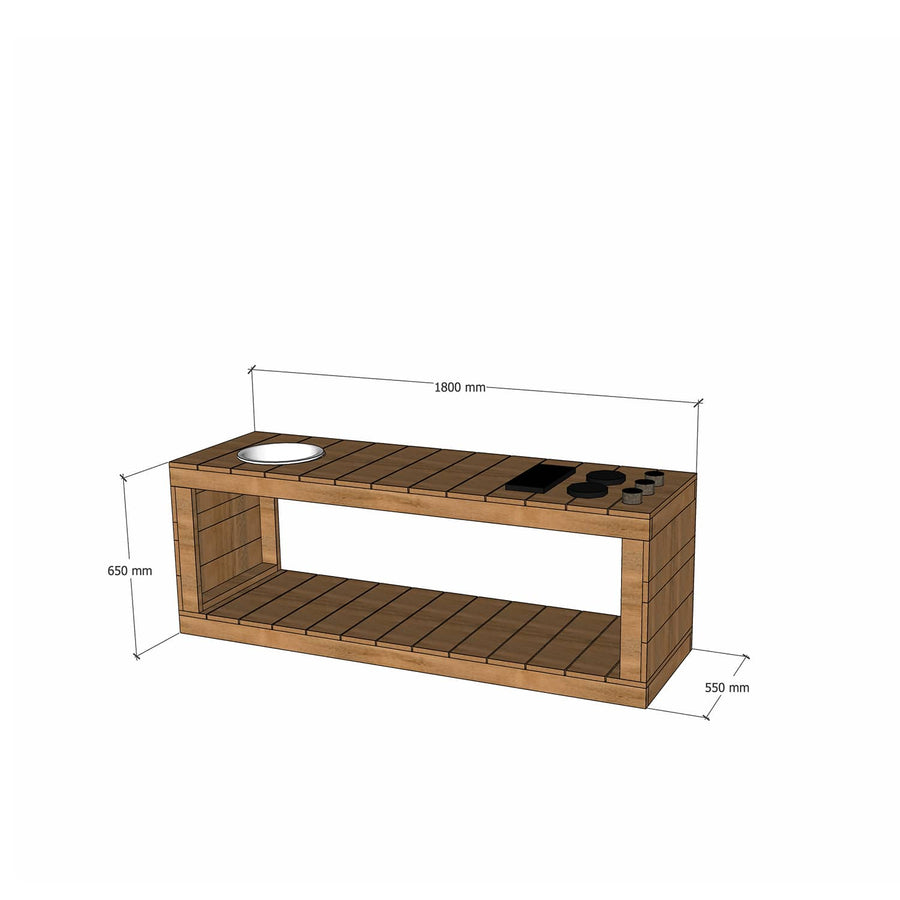 Thermory mud kitchen 1800mm wide and 650mm bench height