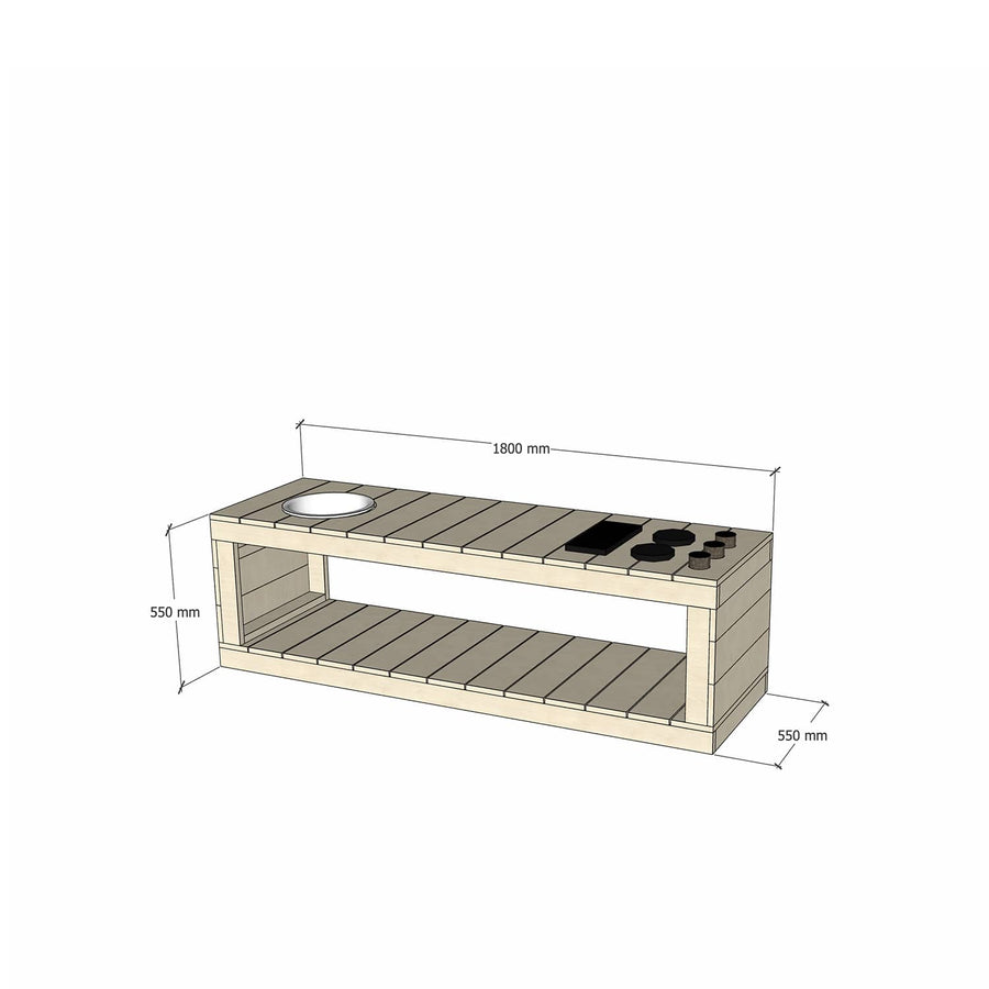 Medium Raw Pine Wooden Play Kitchen 550 Bench Sink Stovetop