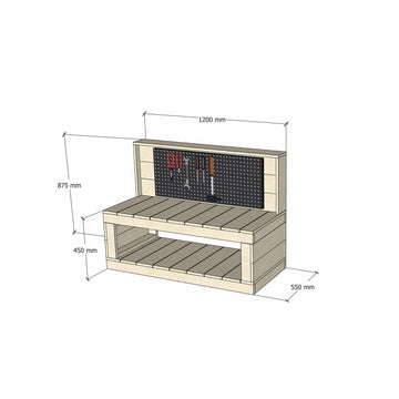 Pine Wooden 1200mm Kids Play Workbench Pegboard 450 Bench Height