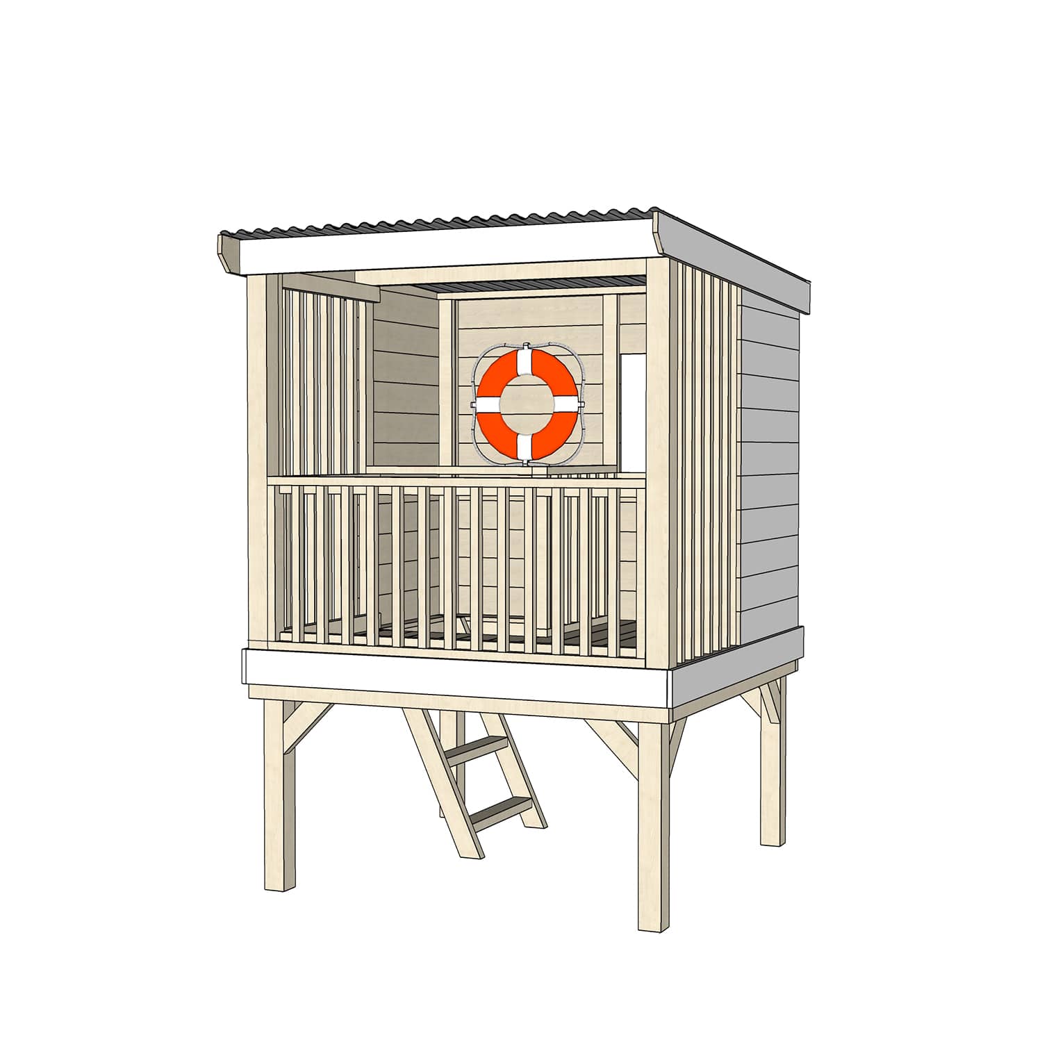 Castle and Cubby Raised Platform Shelter Trapdoor Ladder Handrail Commercial