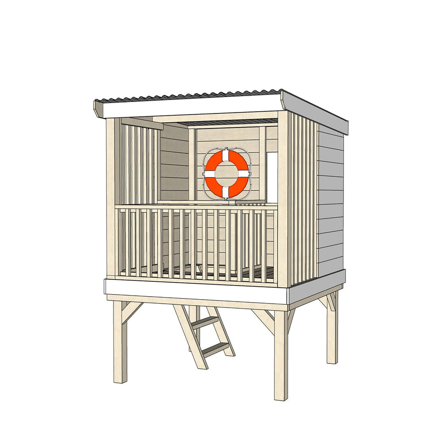 Castle and Cubby Raised Platform Shelter Trapdoor Ladder Handrail Commercial