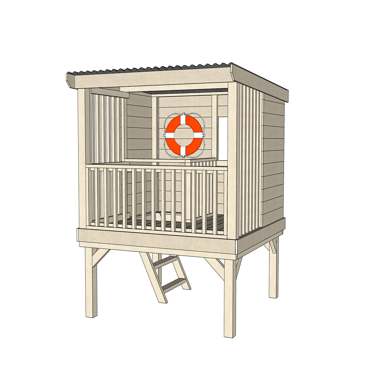 Castle and Cubby Raised Platform Shelter Trapdoor Ladder Handrail Commercial