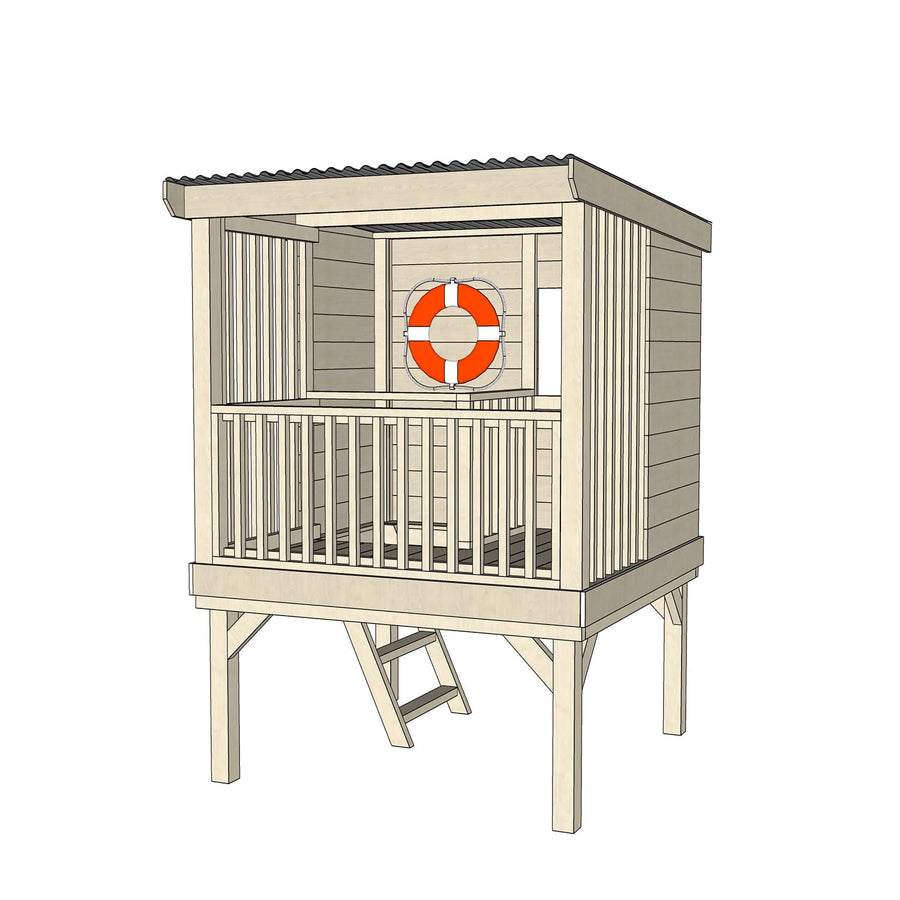 Castle and Cubby Raised Platform Shelter Trapdoor Ladder Handrail Commercial
