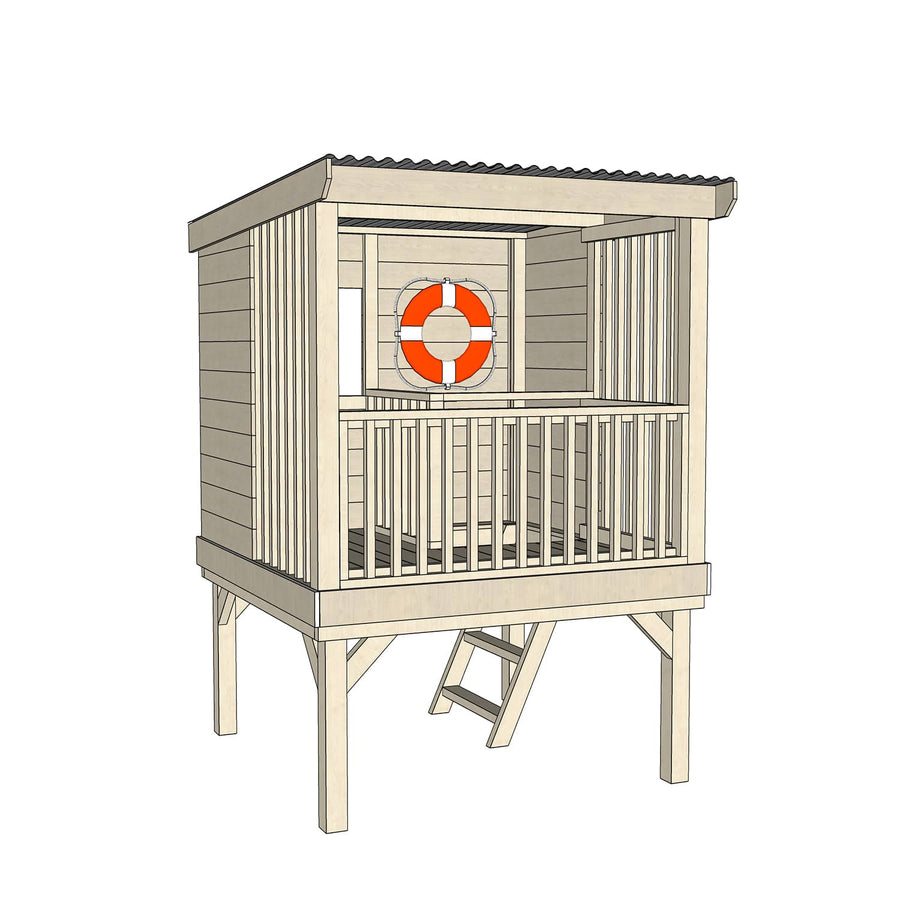 Castle and Cubby Raised Platform Shelter Trapdoor Ladder Handrail Commercial