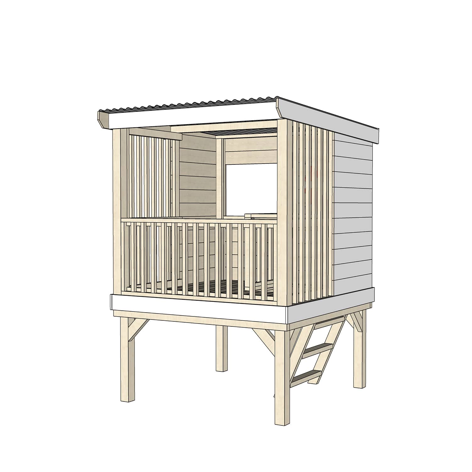 Castle and Cubby Raised Platform Shelter Trapdoor Ladder Handrail Commercial