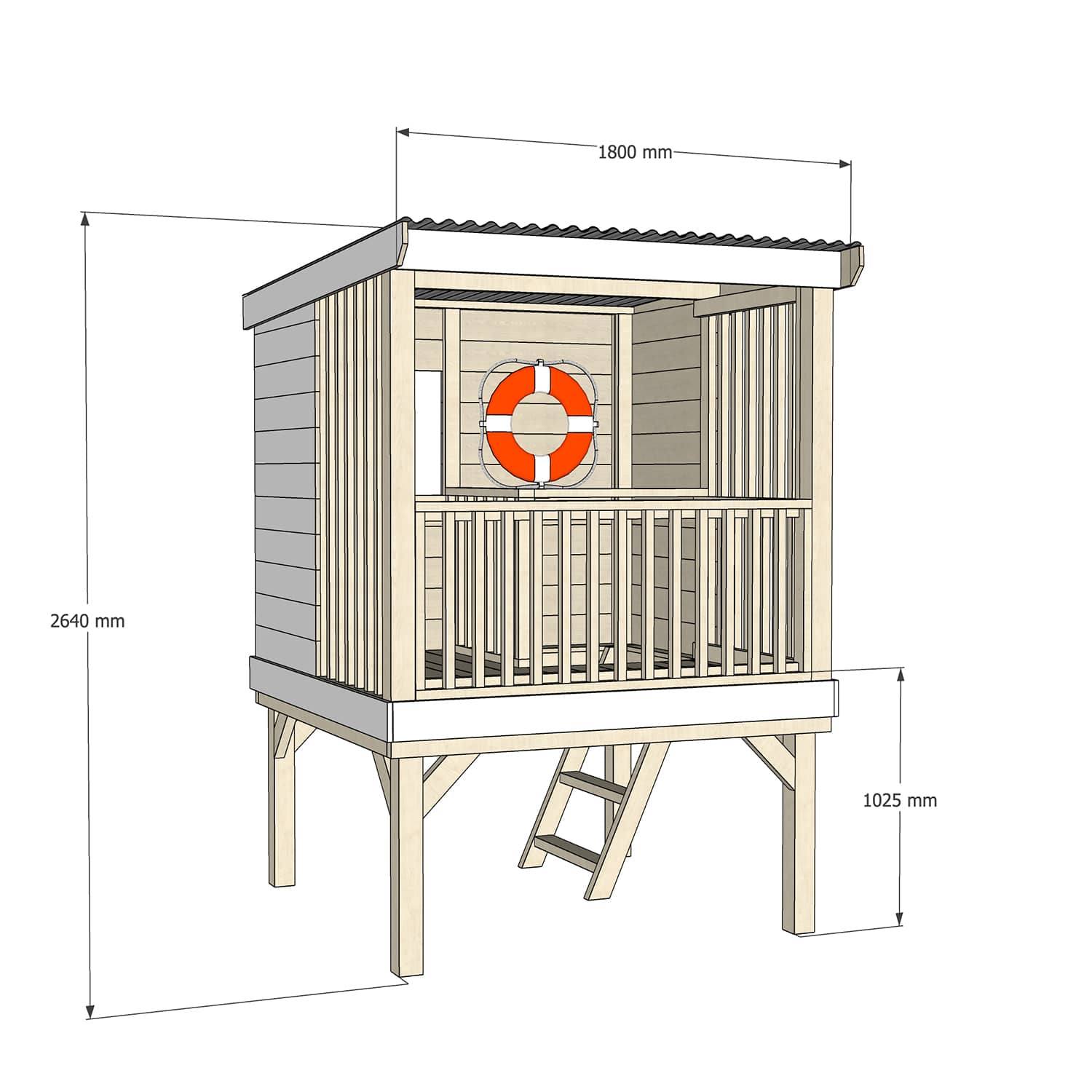 Castle and Cubby Raised Platform Shelter Trapdoor Ladder Handrail Commercial