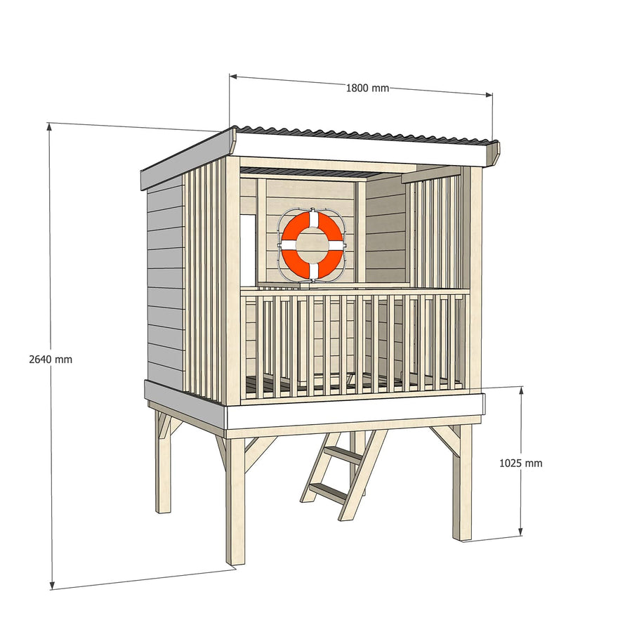 Castle and Cubby Raised Platform Shelter Trapdoor Ladder Handrail Commercial