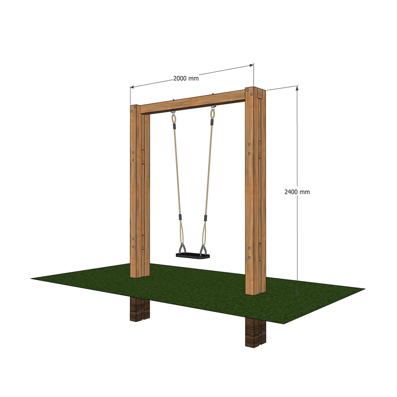 Timber swing set for kids with 1 solid seat.