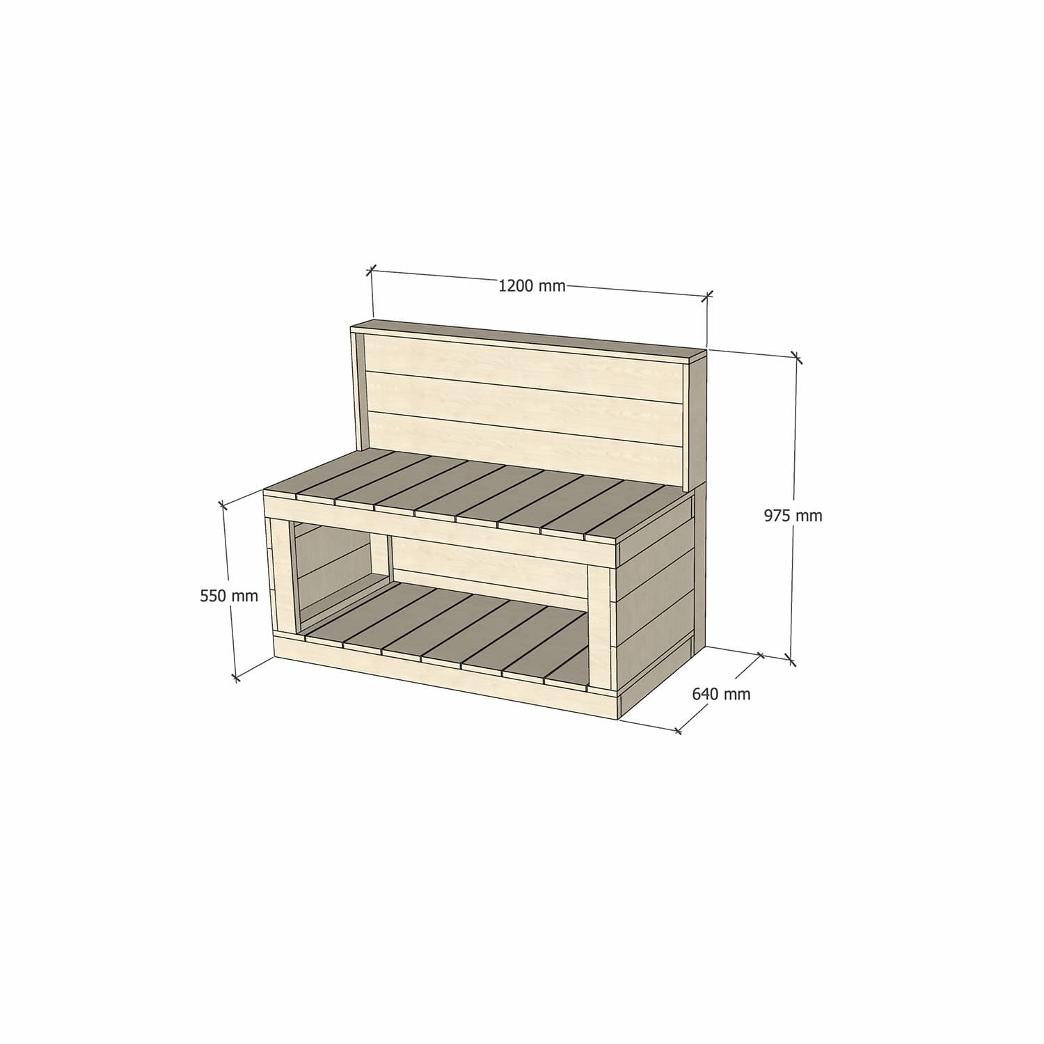 Pine Wooden 1200mm Kids Play Workbench Enclosed Back Crafting 550 Bench Height