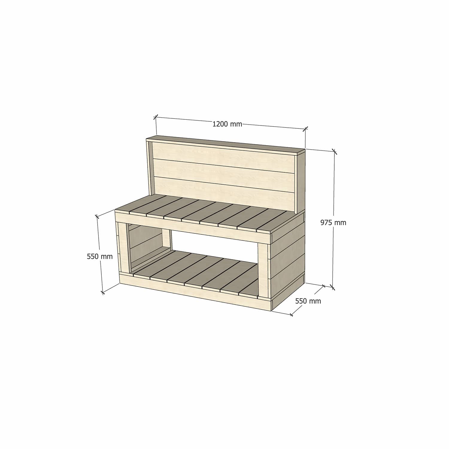 Pine Wooden 1200mm Kids Play Workbench Crafting 550 Bench Height