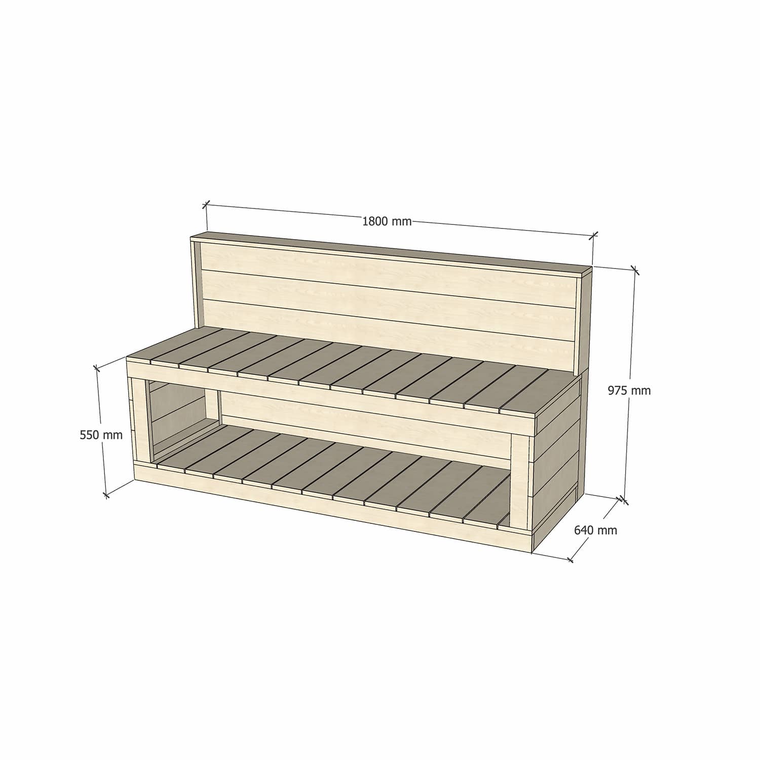 Pine Wooden 1800mm Kids Play Workbench Enclosed Back Crafting 550 Bench Height