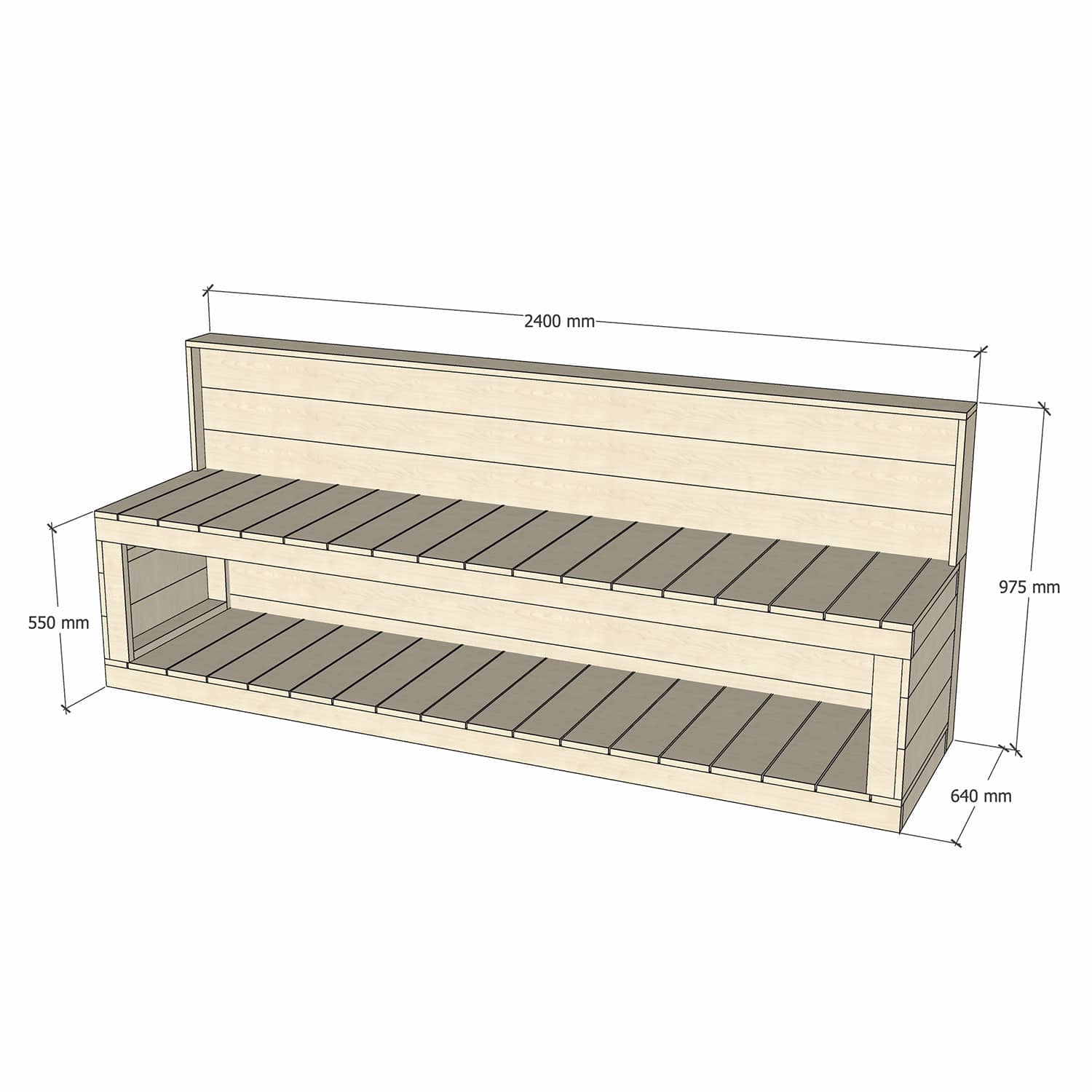 Pine Wooden 2400mm Kids Play Workbench Enclosed Back Crafting 550 Bench Height