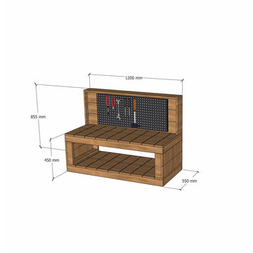 Hardwood Timber 1200mm Kids Workbench Pegboard 450 Bench Height